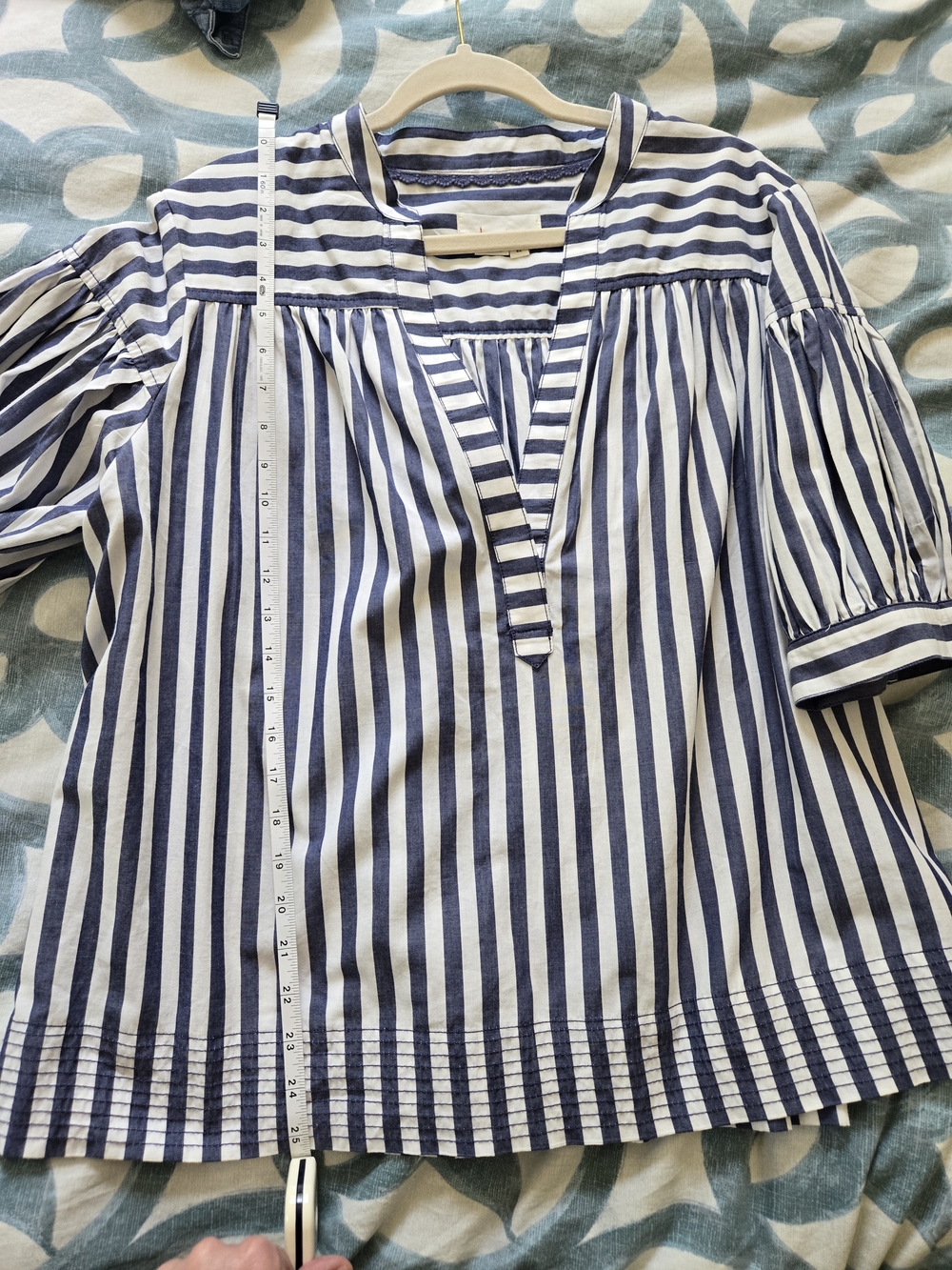 Striped Blue & White Peasant Top - Picture 11 of 12